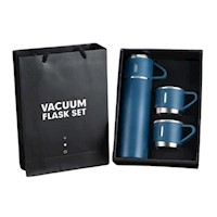 Set Termo Con 3 Tazas Para Bebidas Acero Inoxidable Color Azul -500 Ml